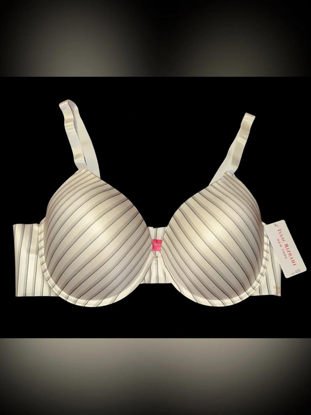 Isaac Mizrahi Ivory and Gray Pinstripe Underwire Full Support Bra Size 42D NWT